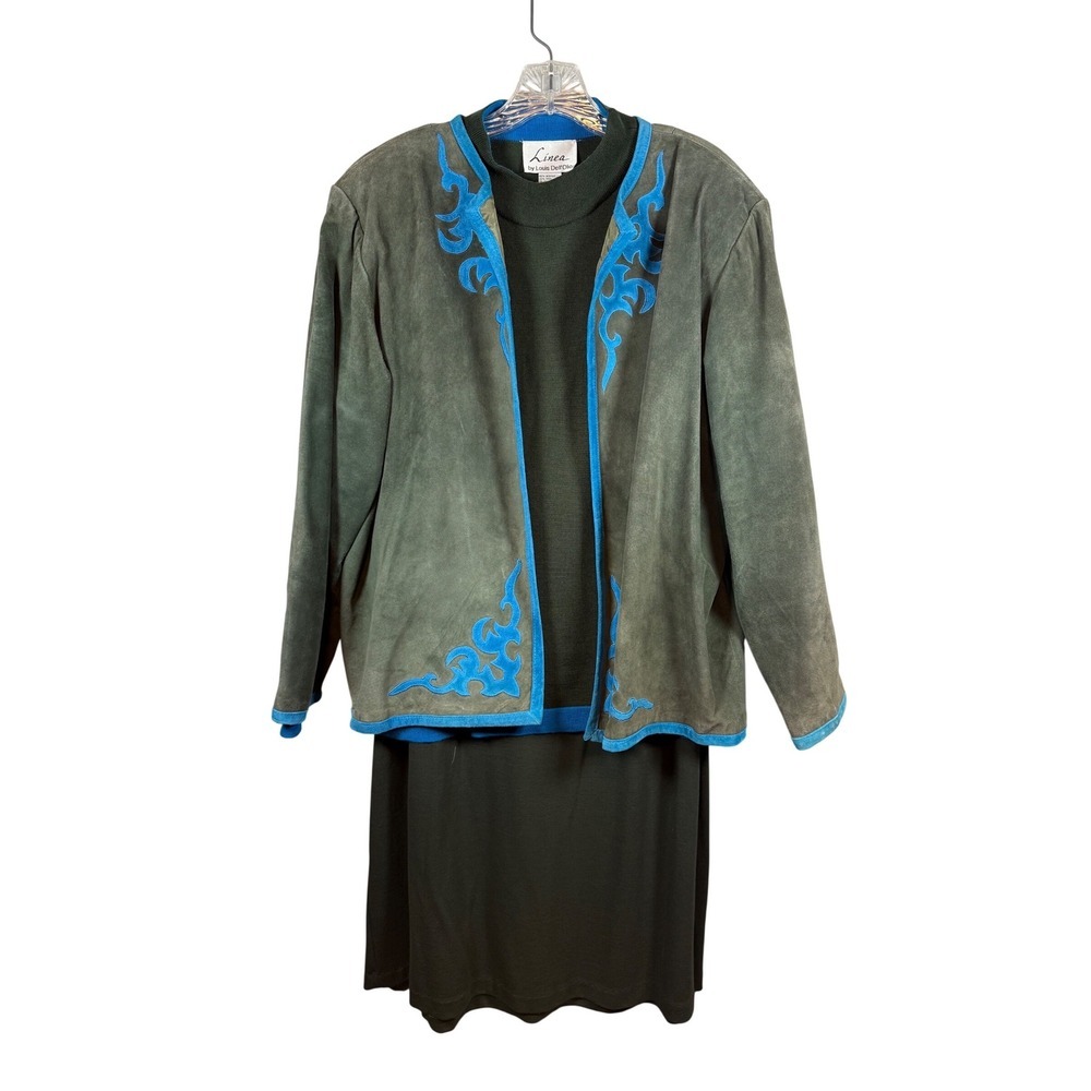 VINTAGE LINEA by Louis Dell'Olio Women's Wool Skirt Suit, Suede Jacket, Size 1 X
